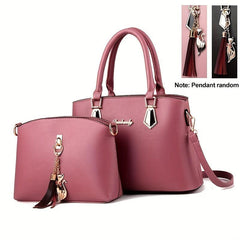 2Pcs Tassel Handbag Set Women's Crossbody Bag