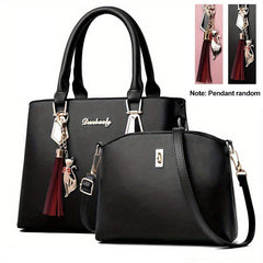 2Pcs Tassel Handbag Set Women's Crossbody Bag