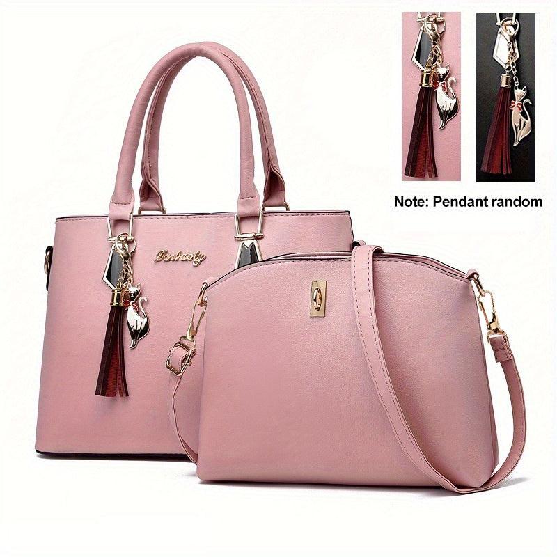 2Pcs Tassel Handbag Set Women's Crossbody Bag