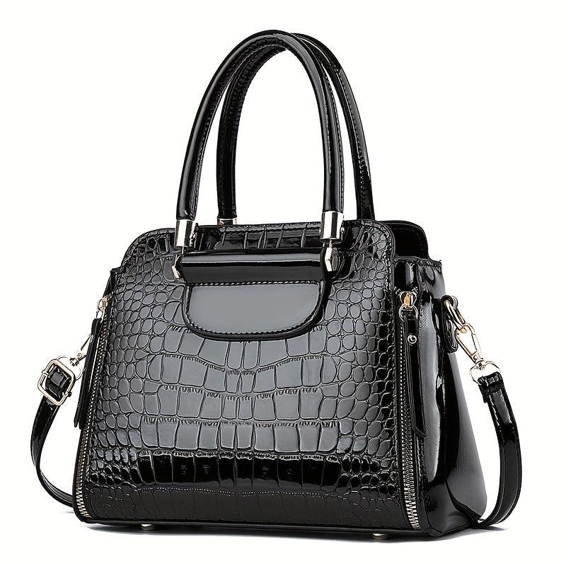 Crocodile Embossed Pattern Handbag Solid Shoulder Bag For Women