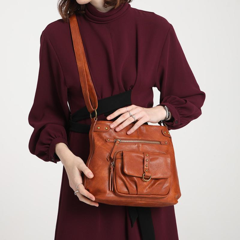Vintage Crossbody Hobo Bag Retro PU Shoulder Satchel Women's Grunge Handbag