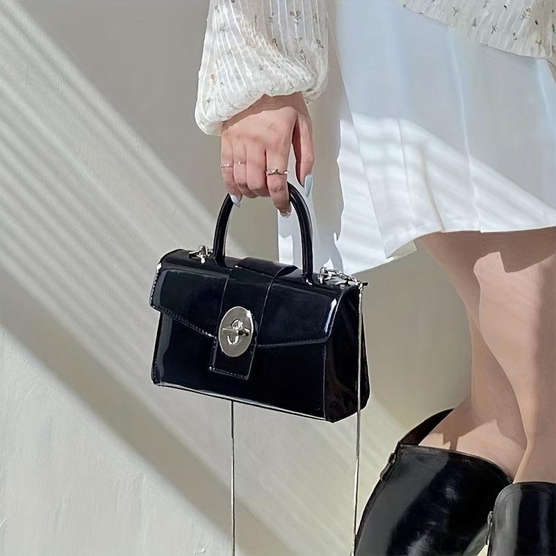 Solid Turn Lock Crossbody Chain Bag for Women
