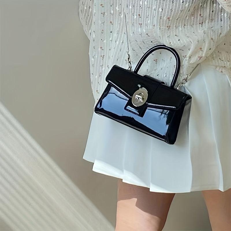 Solid Turn Lock Crossbody Chain Bag for Women