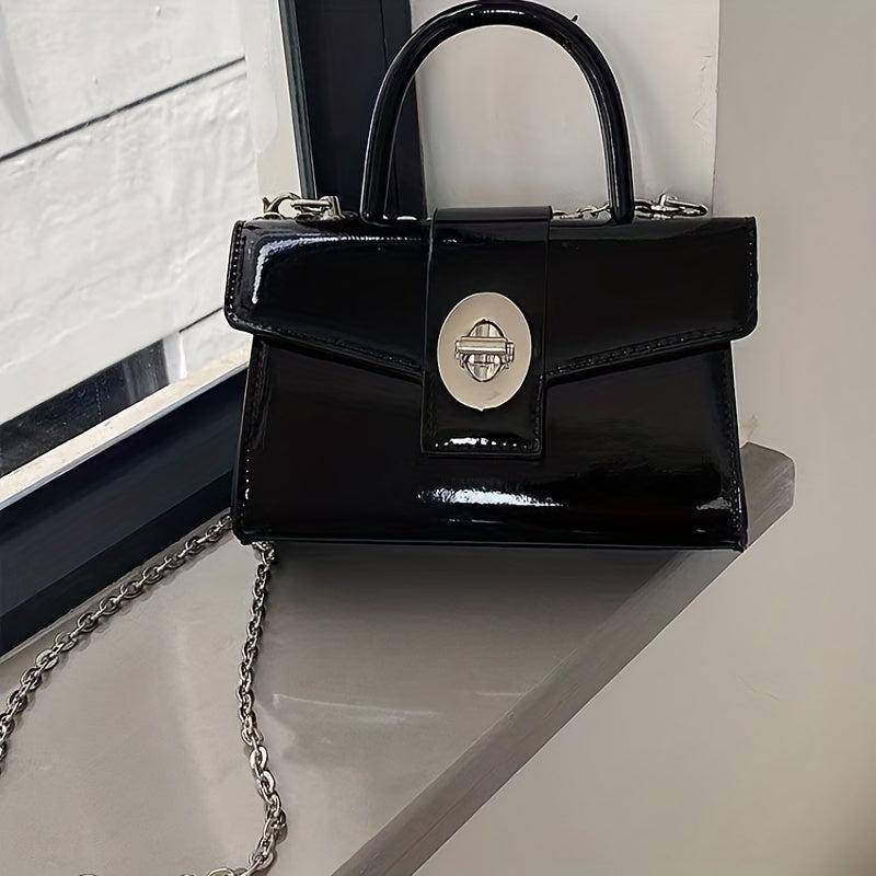 Solid Turn Lock Crossbody Chain Bag for Women