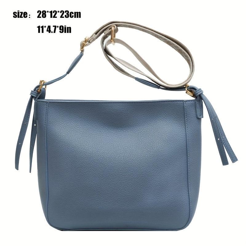 Minimalist Solid Shoulder Bag with Geometric Pattern Strap