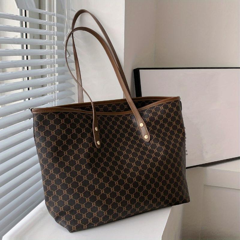 Classic Printed Tote Bag Women PU Leather Shoulder Bag Large Capacity Handbag
