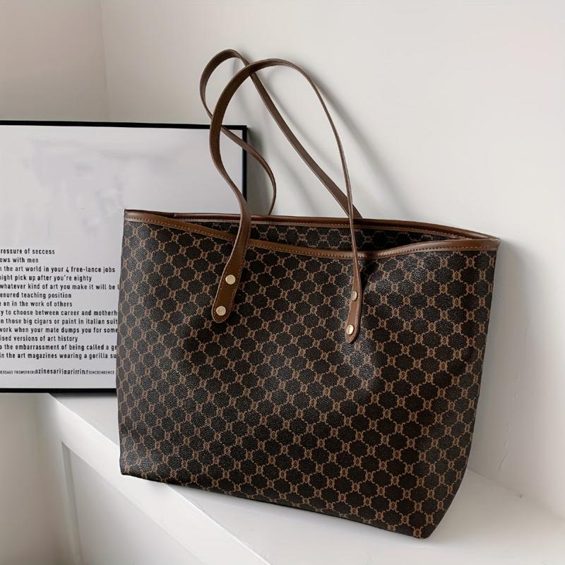 Classic Printed Tote Bag Women PU Leather Shoulder Bag Large Capacity Handbag