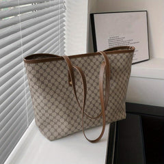 Classic Printed Tote Bag Women PU Leather Shoulder Bag Large Capacity Handbag