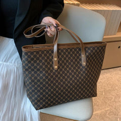 Classic Printed Tote Bag Women PU Leather Shoulder Bag Large Capacity Handbag