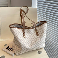 Classic Printed Tote Bag Women PU Leather Shoulder Bag Large Capacity Handbag