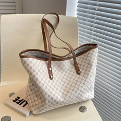 Classic Printed Tote Bag Women PU Leather Shoulder Bag Large Capacity Handbag