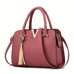 Crocodile Pattern Tote Bag With Tassel Satchel Purse