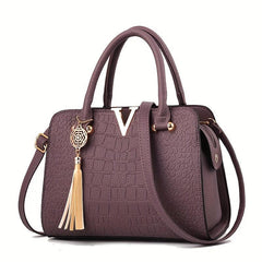 Crocodile Pattern Tote Bag With Tassel Satchel Purse