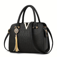 Crocodile Pattern Tote Bag With Tassel Satchel Purse