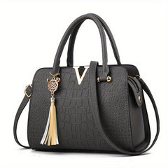 Crocodile Pattern Tote Bag With Tassel Satchel Purse