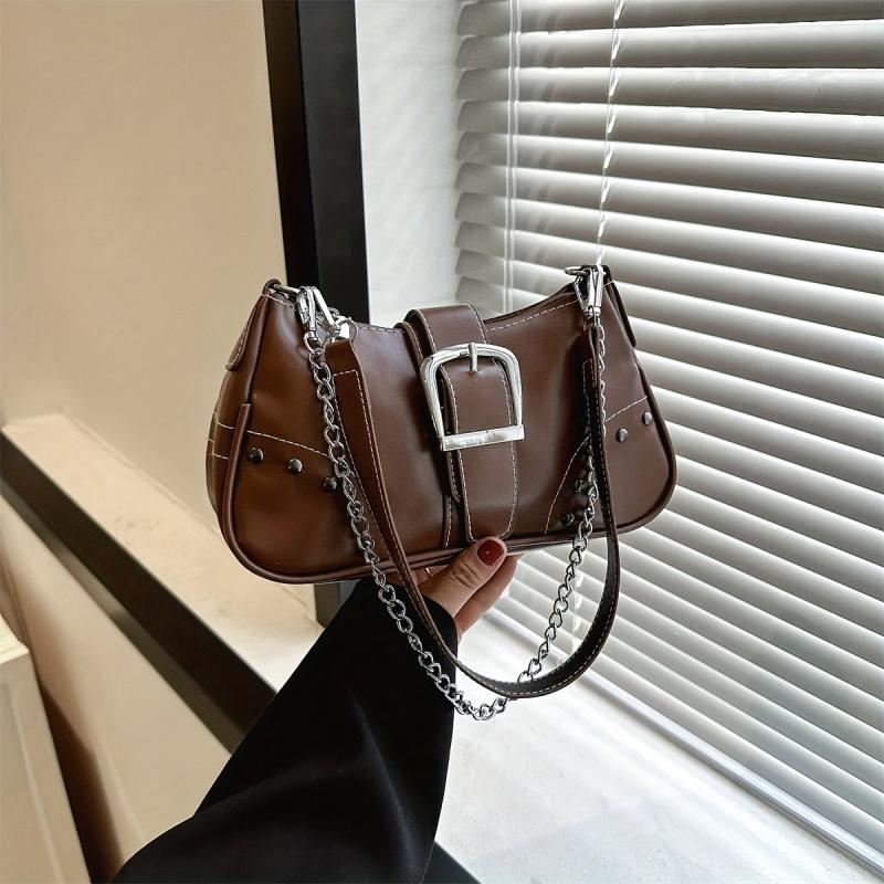 Y2K Chain Shoulder Bag Punk Studded Decor Underarm Purse