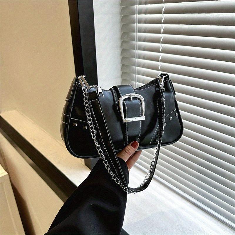 Y2K Chain Shoulder Bag Punk Studded Decor Underarm Purse
