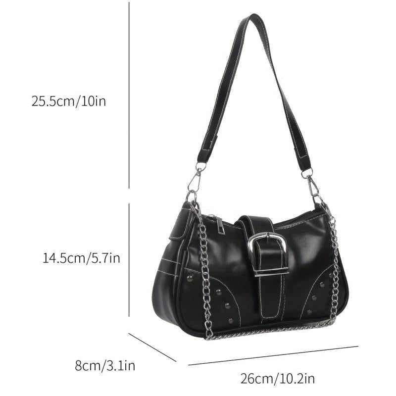 Y2K Chain Shoulder Bag Punk Studded Decor Underarm Purse