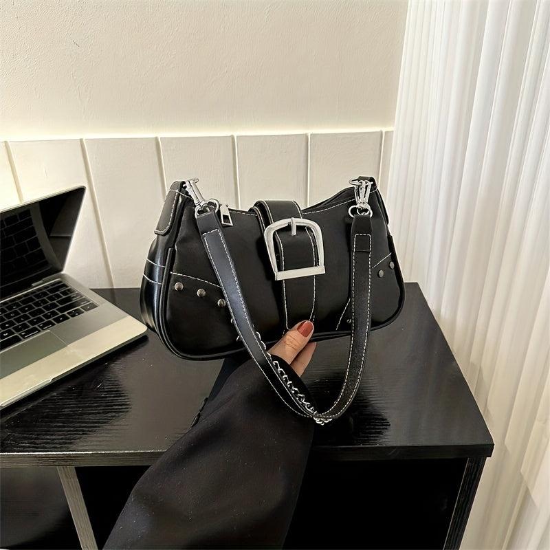 Y2K Chain Shoulder Bag Punk Studded Decor Underarm Purse