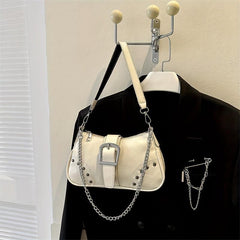 Y2K Chain Shoulder Bag Punk Studded Decor Underarm Purse