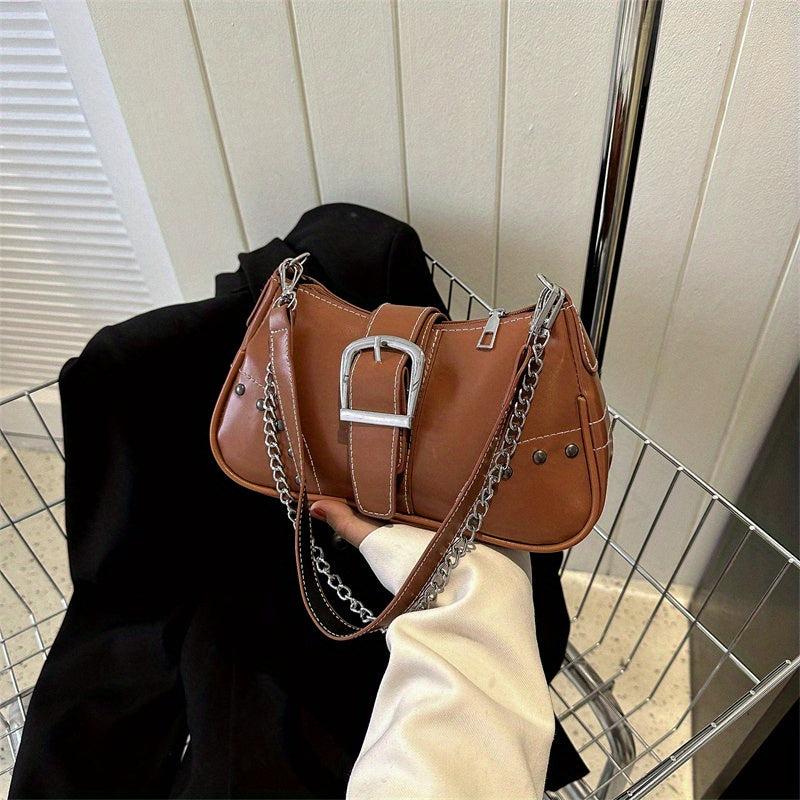 Y2K Chain Shoulder Bag Punk Studded Decor Underarm Purse