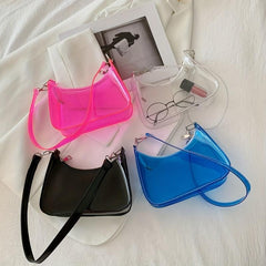 Clear PVC Shoulder Bag Waterproof Zipper Solid Jelly Bag