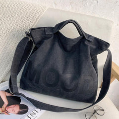 Retro Letter Print Canvas Tote Bag Large Capacity Crossbody Bag