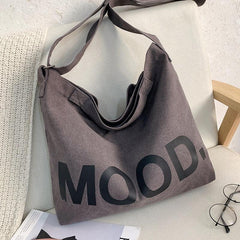 Retro Letter Print Canvas Tote Bag Large Capacity Crossbody Bag