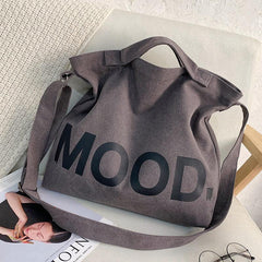 Retro Letter Print Canvas Tote Bag Large Capacity Crossbody Bag
