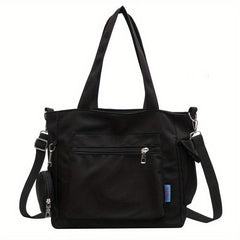 Retro Solid Tote Bag with Pockets Large Capacity Crossbody Bag