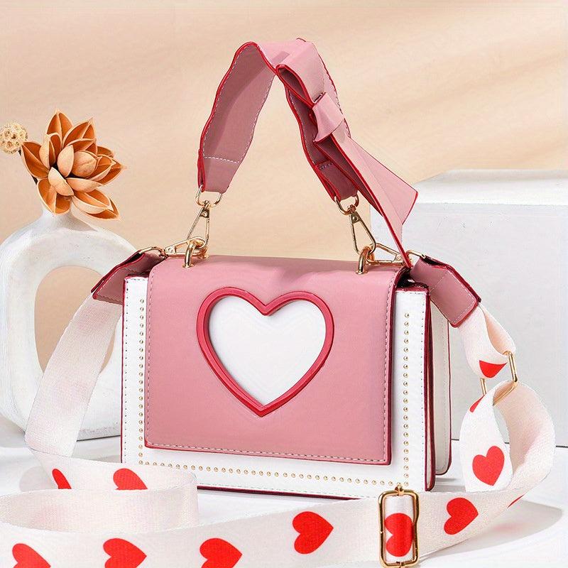 Love Heart Shoulder Bag Stylish Zipper Handbag Detachable Strap