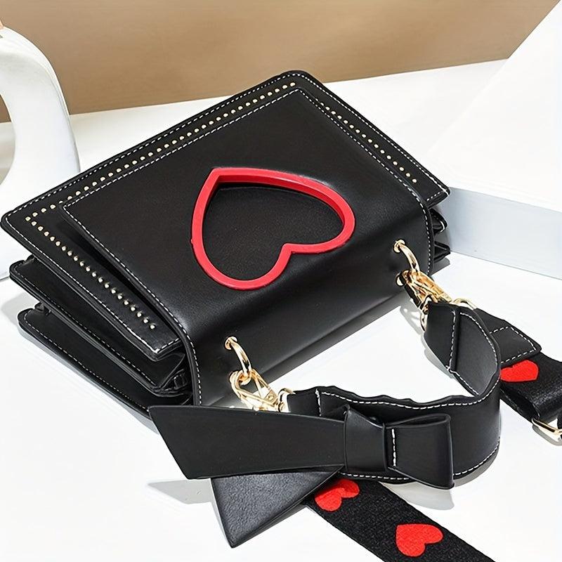 Love Heart Shoulder Bag Stylish Zipper Handbag Detachable Strap