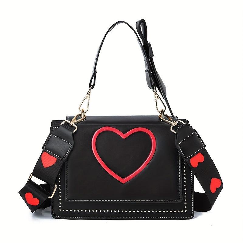 Love Heart Shoulder Bag Stylish Zipper Handbag Detachable Strap