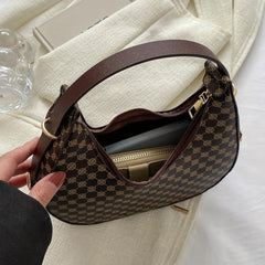 Printed Hobo Bag Crescent Shoulder Zipper Underarm Purse