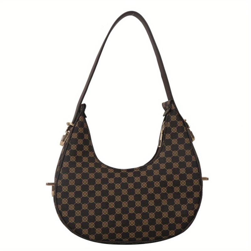 Printed Hobo Bag Crescent Shoulder Zipper Underarm Purse