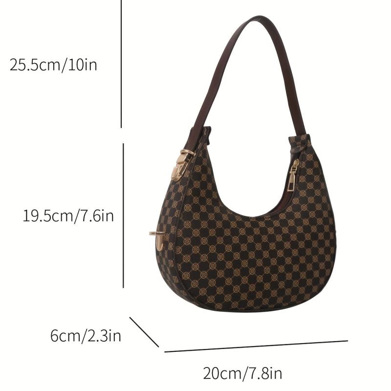 Printed Hobo Bag Crescent Shoulder Zipper Underarm Purse