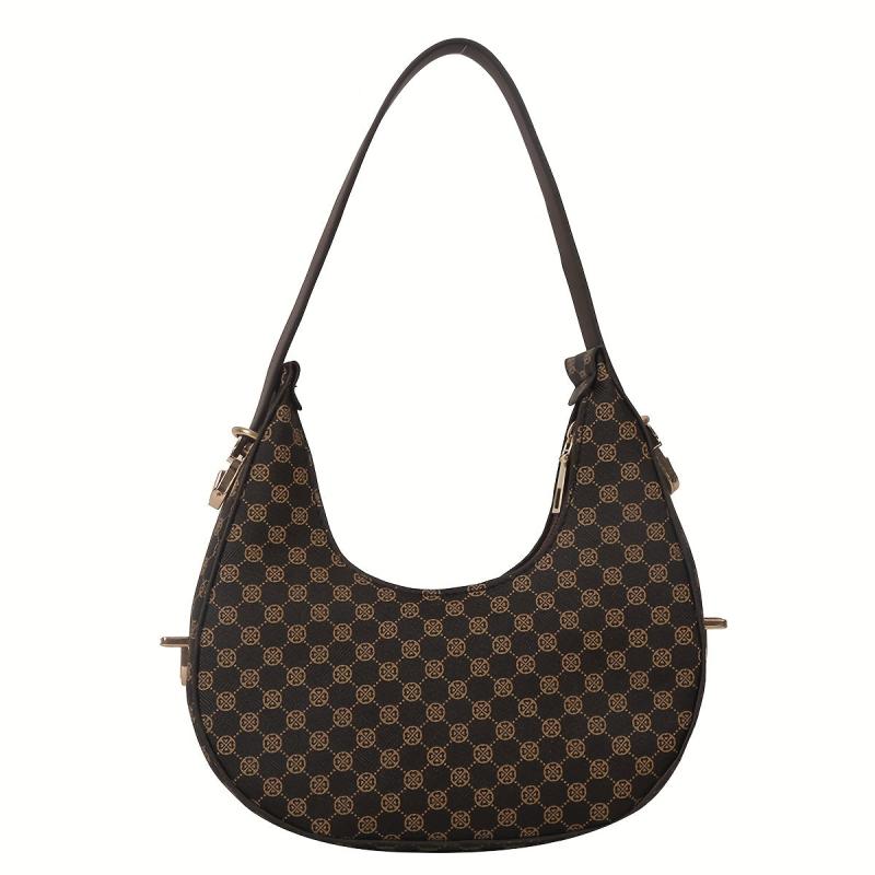 Printed Hobo Bag Crescent Shoulder Zipper Underarm Purse