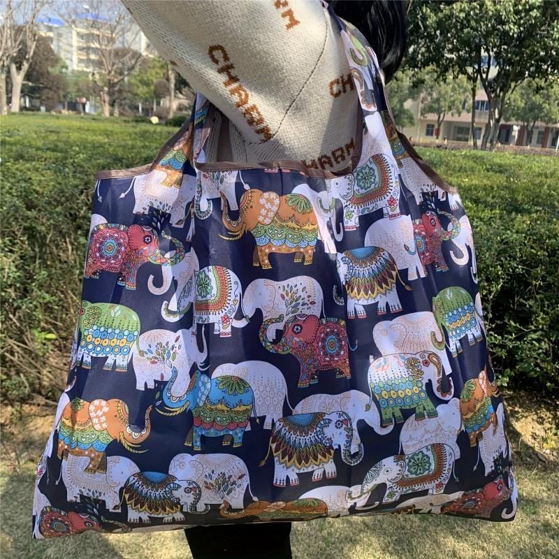 Vintage Cartoon Elephant Print Shoulder Bag Large Capacity Shopper Bag