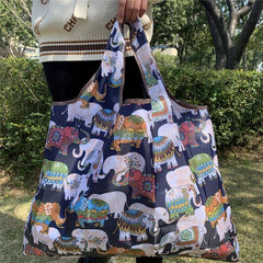 Vintage Cartoon Elephant Print Shoulder Bag Large Capacity Shopper Bag