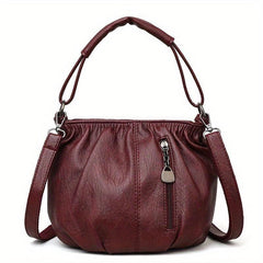Retro Ruched Crossbody Bag Vegan Leather Handbag Stylish Shoulder Purse