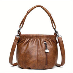 Retro Ruched Crossbody Bag Vegan Leather Handbag Stylish Shoulder Purse