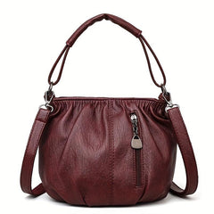 Retro Ruched Crossbody Bag Vegan Leather Handbag Stylish Shoulder Purse
