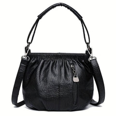 Retro Ruched Crossbody Bag Vegan Leather Handbag Stylish Shoulder Purse