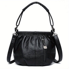 Retro Ruched Crossbody Bag Vegan Leather Handbag Stylish Shoulder Purse