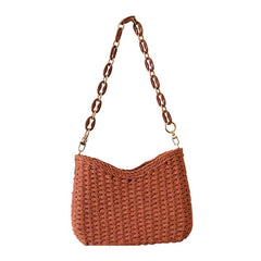 Straw Beach Bag Chain Crossbody Boho Style Braided Shoulder Bag for Women