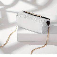 Glitter Metal Chain Crossbody Bag PU Leather Textured Bag Purse