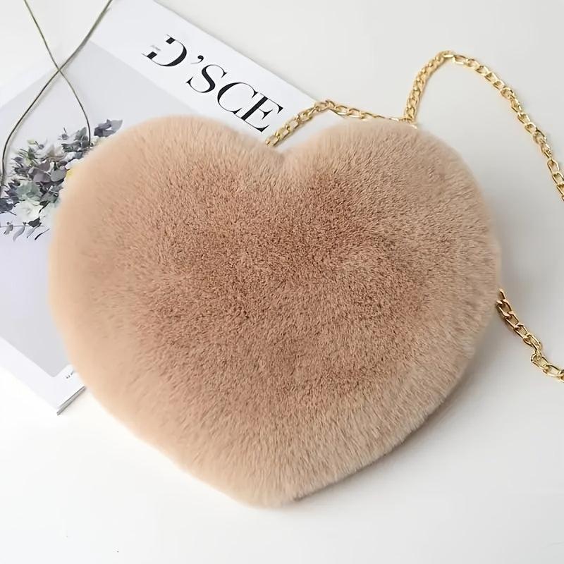 Heart Shaped Plush Bag Women's Chain Crossbody Bag Gift Love Purse