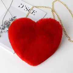 Heart Shaped Plush Bag Women's Chain Crossbody Bag Gift Love Purse