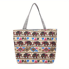 Vintage Large Tote Bag Floral Geometric Print Shoulder Bag Casual Handbag