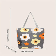 Vintage Large Tote Bag Floral Geometric Print Shoulder Bag Casual Handbag